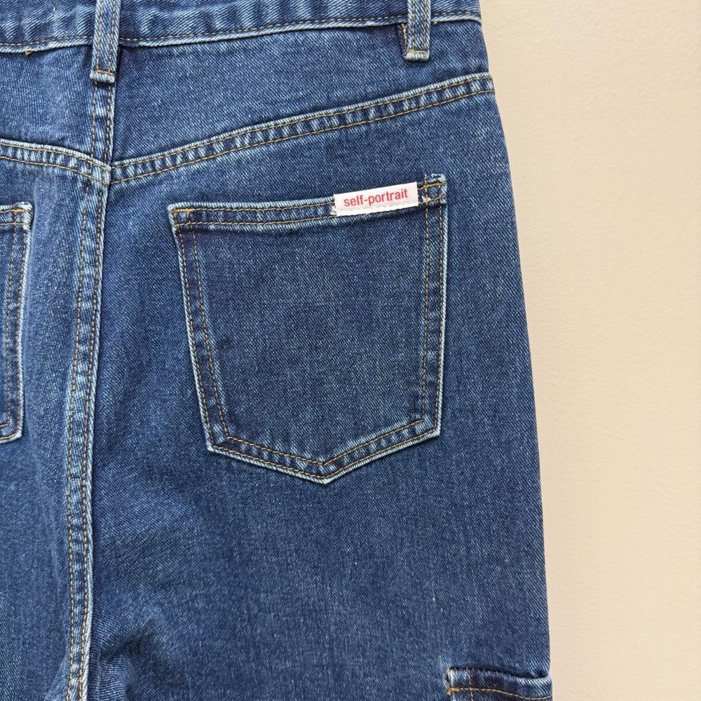NWT Self Portrait Cargo Jean Wide Leg Denim Size 4 - Picture 9 of 12